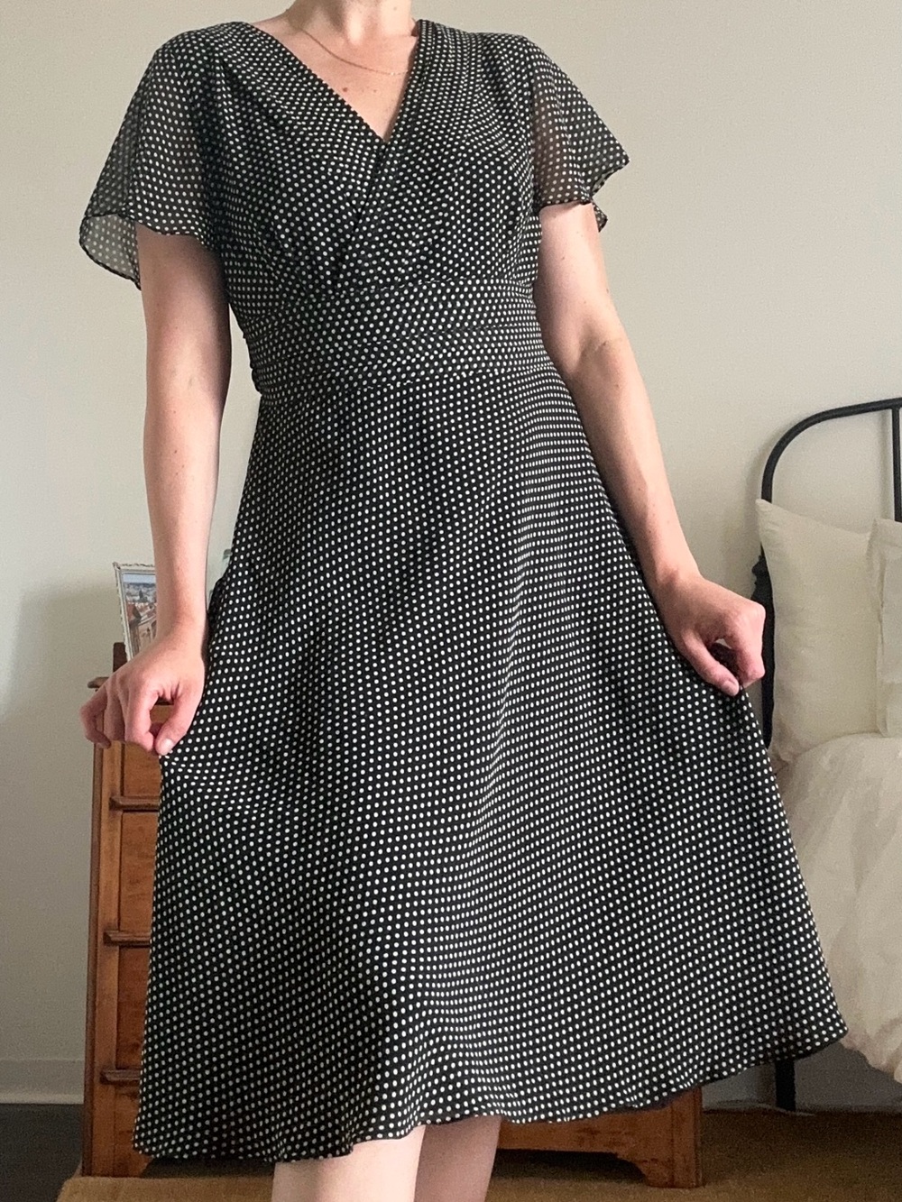 Vintage Adrianna Papell Silk Polka Dot Midi Dress